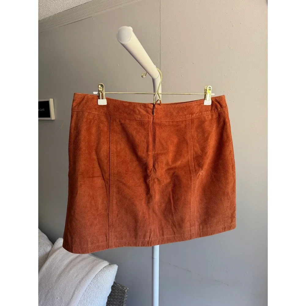 $139 NWT Gianni Bini Mini Skirt Large Rust Orange Button Front Leather Skirt